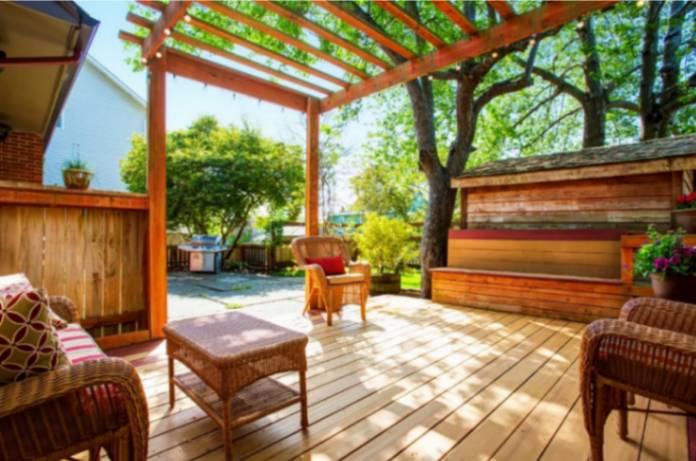 furniture on wooden deck