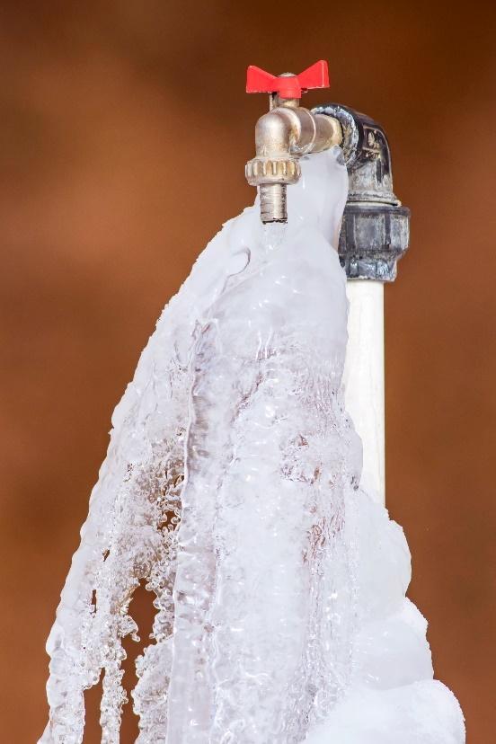 Frozen winterized outdoor faucet